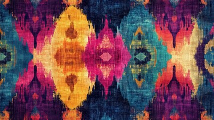 Wall Mural - Ethnic ikat pattern with blurred edges and vibrant colors