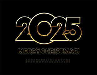 Wall Mural - Vector elite Greeting Card Merry Christmas 2025! Stylish Font. Chic Alphabet Letters and Numbers set