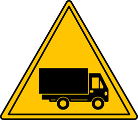 Sticker - Yellow Sign Heavy Truck Traffic Warning. Road Sign. Truck. Vector Icon