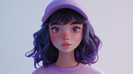 Poster - Cute Purple Hair Girl.