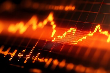 Poster - A close-up of a stock market graph with an orange glow, showcasing the fluctuating value of a particular stock.