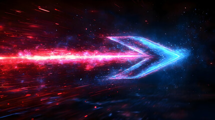 Wall Mural - A vibrant digital arrow with light trails, suggesting speed and direction in a cosmic setting.