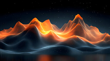 Wall Mural - A vibrant digital landscape with glowing mountains and a starry background.