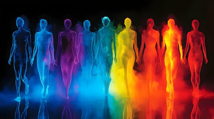 Canvas Print - A vibrant display of colorful, ethereal figures representing diversity and unity.