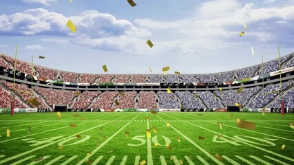 Poster - Animation of confetti falling over american football stadium