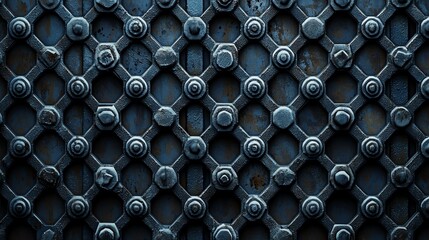 Close-up of an intricate metal pattern showcasing geometric shapes and textures, perfect for backgrounds and design projects.