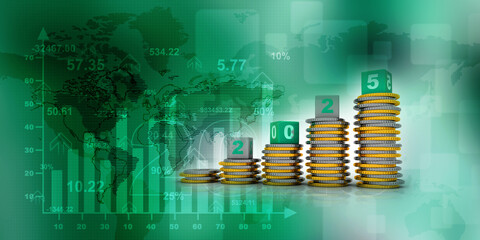 Wall Mural - 3d rendering Stock market online business concept. business Graph with gold coin