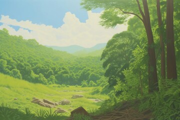 Canvas Print - Rainforest landscape painting wilderness.