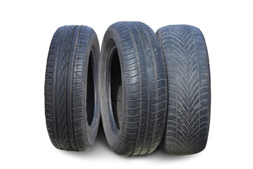 old worn damaged tires isolated