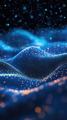Poster - A mesmerizing abstract wave of glowing particles, creating a vibrant display of light and color in a deep blue atmosphere.