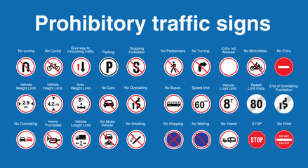 prohibitory traffic signs collection, illustration of blue box traffic sign on metal pole.suitable for poster use and web icon