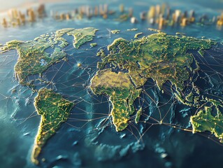 Poster - A detailed 3D illustration of the world map showing the continents, countries, and connections between them.