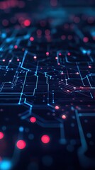 Poster - Abstract digital circuit pattern with vibrant blue and red lights, representing technology and innovation in a futuristic style.