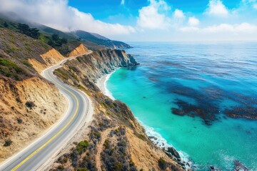 Scenic coastal road with breathtaking ocean views. Perfect for travel, nature, and adventure themes.