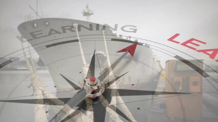 Poster - animation of compass with learning text over shipyard