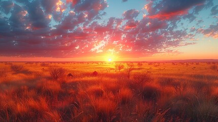 Breathtaking panorama of the African savannah at sunset