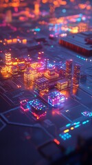 Poster - A futuristic city made of glowing lights and digital circuits.