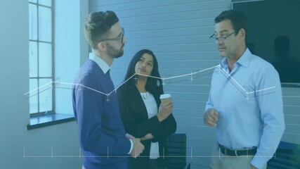 Poster - Animation of financial data processing over diverse business people in office