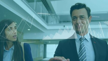 Poster - Animation of financial data processing over diverse business people in office