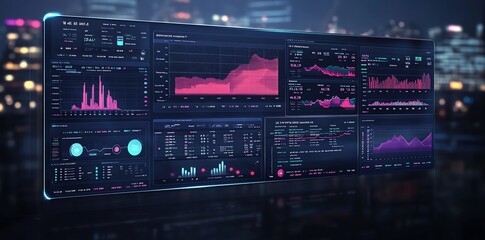 Fototapete - A futuristic computer screen displaying data visualizations and graphs.