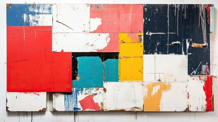 Wall Mural - White canvas with bold, asymmetrical blocks of color 