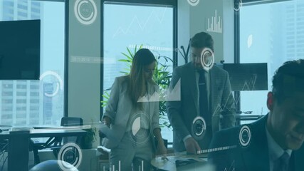 Poster - Animation of financial data processing over diverse business people in office