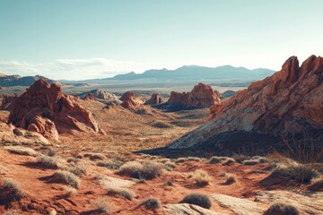 Desert landscape with distant mountains