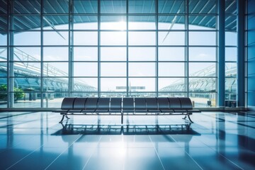 Poster - Empty Airport Terminal Waiting Area airport terminal chair.