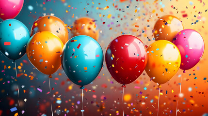 Canvas Print - Colorful balloons with confetti, creating a festive atmosphere for celebrations.