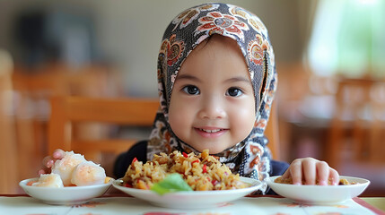 Young girl enjoying traditional food in a cozy restaurant