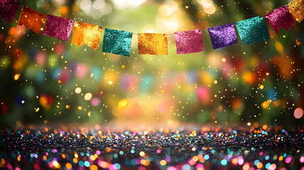 Poster - Colorful festive decorations with sparkles, creating a joyful atmosphere.