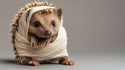 A cute hedgehog wrapped in soft fabric, showcasing its adorable features and spiky quills in a charming pose.