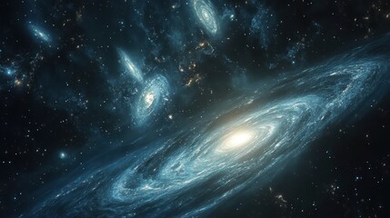 Wall Mural - galactic oasis - spectacular ocean of swirling galaxies and cosmic dust islands in deep space explor