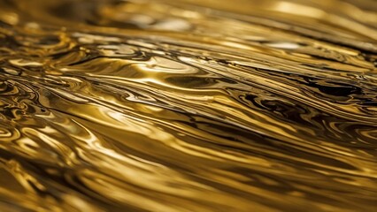 Wall Mural - Liquid metal golden abstract background. Luxury header flowing gold design concept. Shiny yellow metallic surface.	