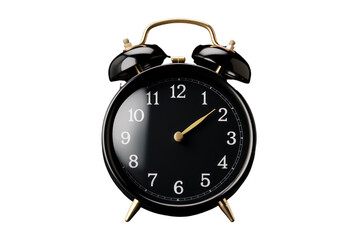 Black alarm clock with fast turning hands. on a white background show haste