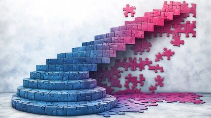 Canvas Print - vector design of a staircase made of puzzle pieces leading upward representing the stepbystep proces