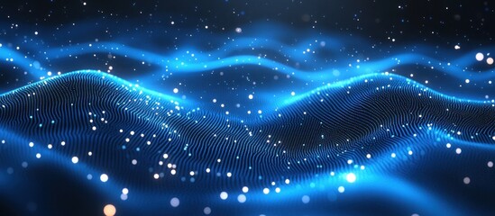 Wall Mural - Abstract Blue Wave Background with Glowing Particles