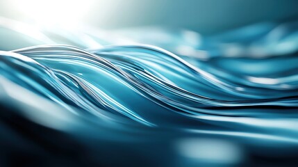 Poster - Abstract image of flowing blue waves, creating a serene and calming atmosphere with smooth gradients and soft reflections.