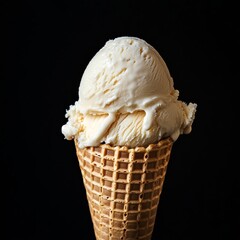 Wall Mural - Vanilla ice cream cone melting on a black background.