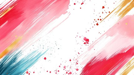 Poster - Colorful brush strokes and splashes of paint on a white canvas background