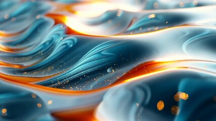 Wall Mural - abstract liquid flow: a mesmerizing digital artwork depicting a vibrant flow of blue, orange, and go
