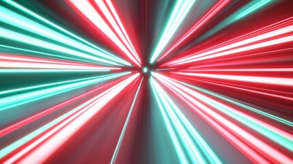 Poster - Dynamic abstract image showcasing vibrant red and teal light beams radiating from a central point, creating a sense of motion.