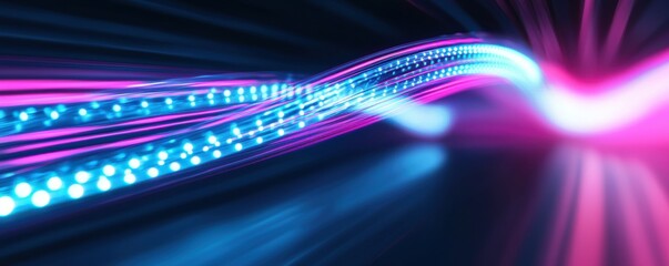 Poster - Vibrant light trails in pink and blue creating a dynamic, futuristic background ideal for technology or digital themes.