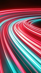 Poster - Vibrant light trails with dynamic curves in red and teal, creating an abstract motion effect on a dark background.