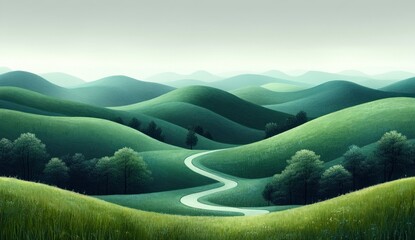 Wall Mural - Serene Green Hills with Winding Road