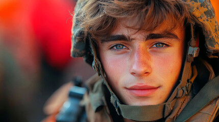 Sticker - Young man in military uniform with a determined look.