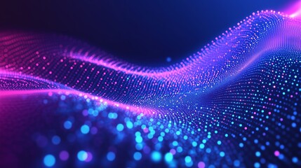 Poster - Vibrant abstract digital wave pattern illuminated with blue and purple lights in a dark background