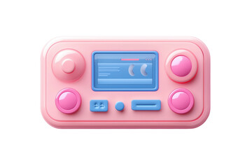 3D illustration of a cute, retro-style pink dashboard control panel with buttons, dials, and a screen displaying information.