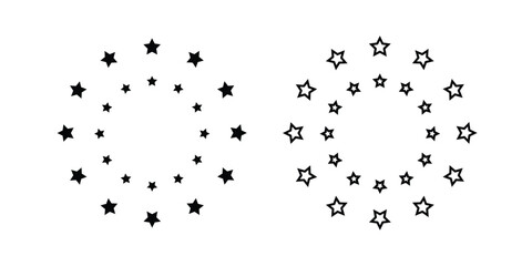 Aufkleber - stars of various sizes arranged in a circle. round frame, border. black star shape, simple symbol. d