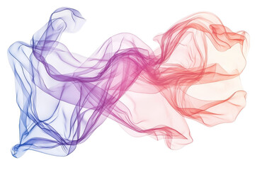 Abstract multicolored flowing smoke-like shapes on a transparent background. Vibrant and dynamic artwork representing movement and fluidity.